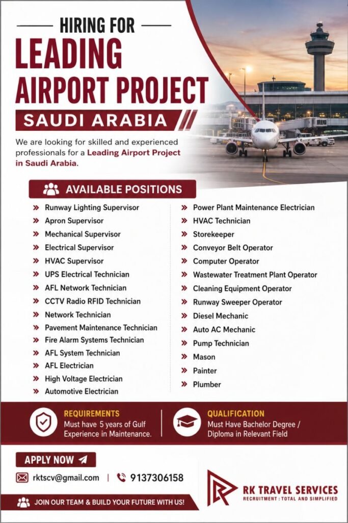 Saudi Arabia Airport Project Jobs 2026 – Bulk Hiring