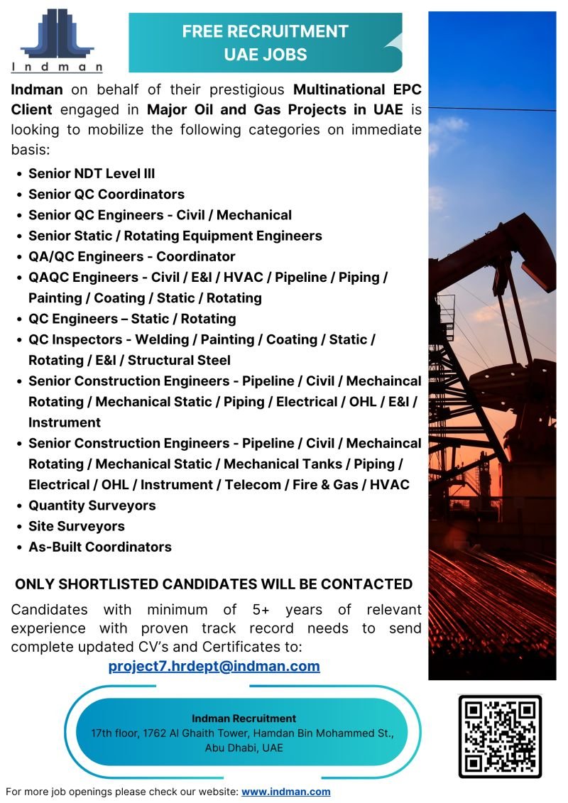UAE : Urgent Hiring For Major Oil and Gas Projects