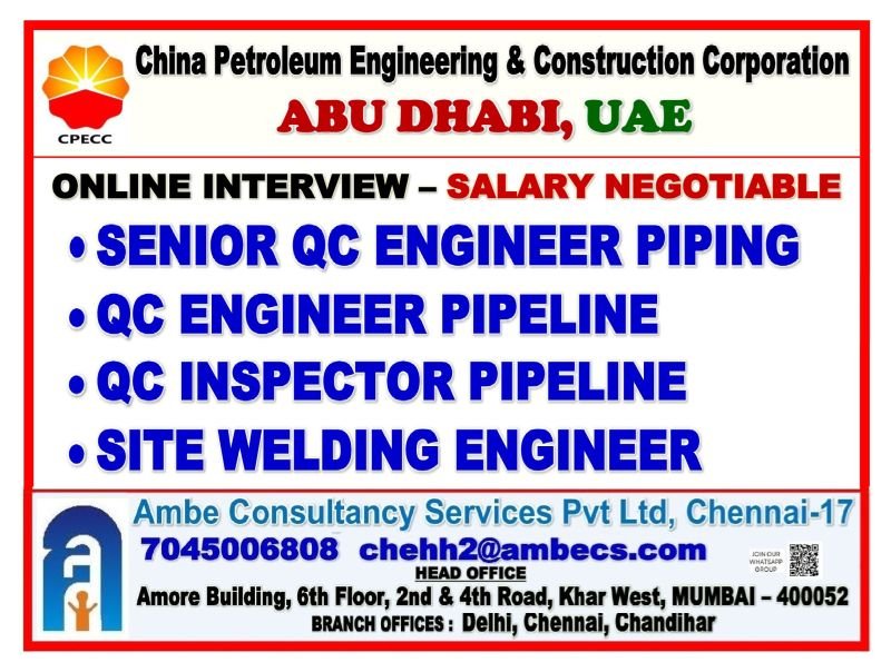 UAE Jobs 2026 – Hiring For China Petroleum Engineering & Construction Corporation (CPECC)