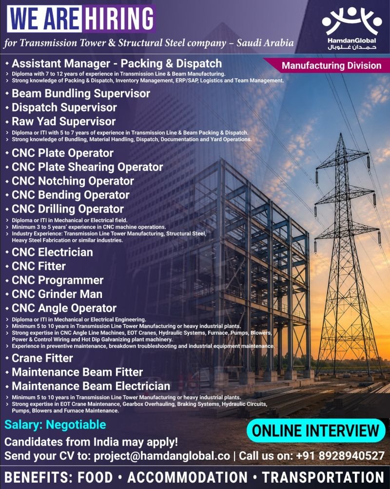 hiring for Transmission Tower & Structural Steel company - Saudi Arabia