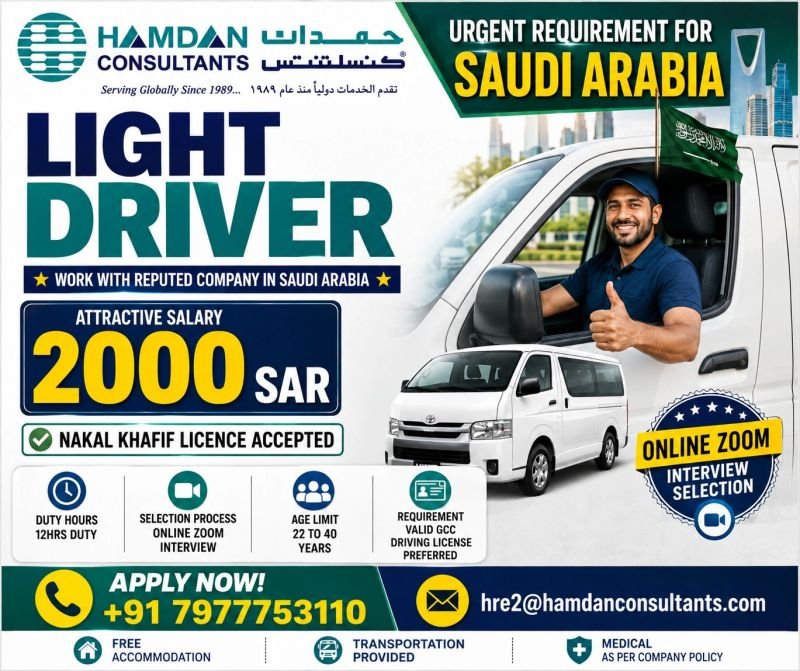 hiring Driver for a Leading company in Saudi Arabia