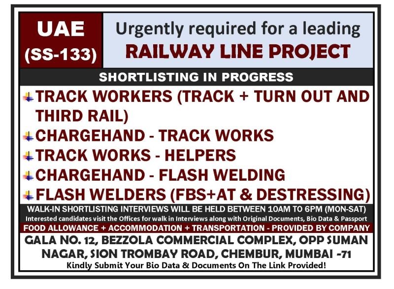 UAE Railway Line Project Jobs 2026 – Apply Now
