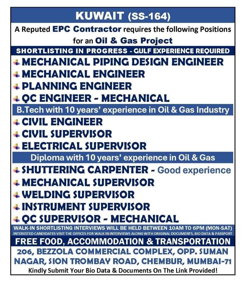 Kuwait Oil & Gas Jobs 2026 – Engineers, Supervisors & Skilled Workers Hiring