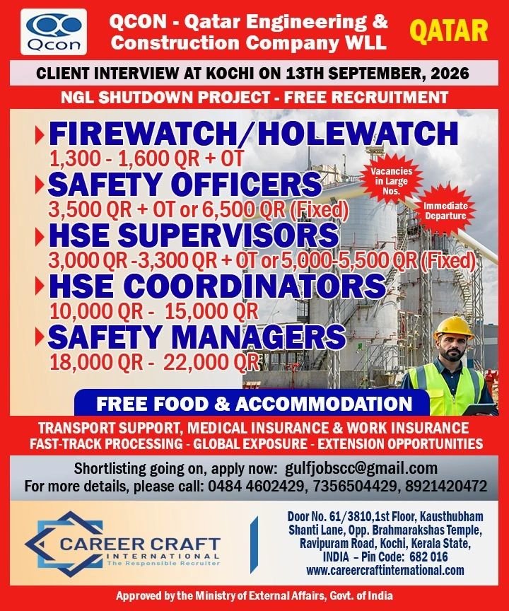 Qatar NGL Shutdown Project Jobs 2026 – QCON Hiring 