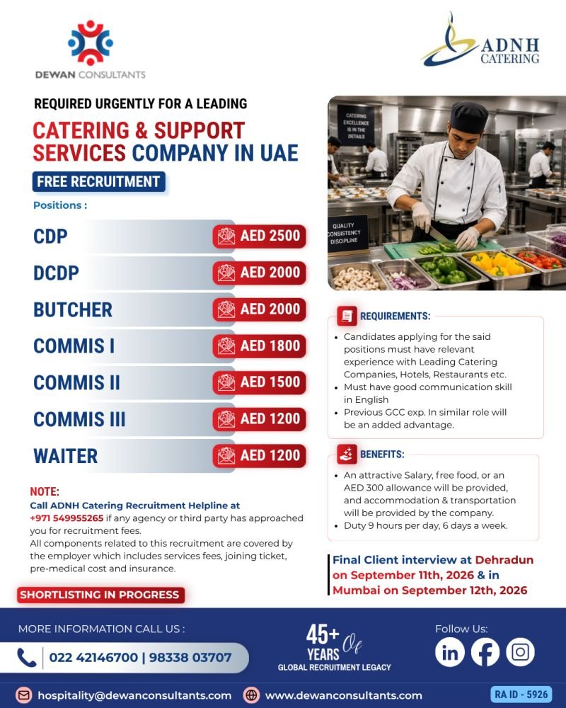UAE - Hiring For A leading Catering & Support Services Company