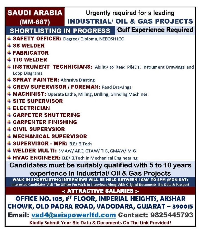 Saudi Arabia Jobs 2026 – Industrial, Oil & Gas Project Vacancies for Skilled Workers