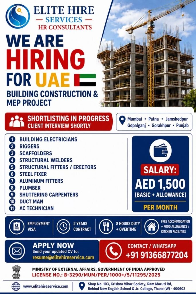 UAE Building Construction & MEP Jobs 2026 – Apply Now