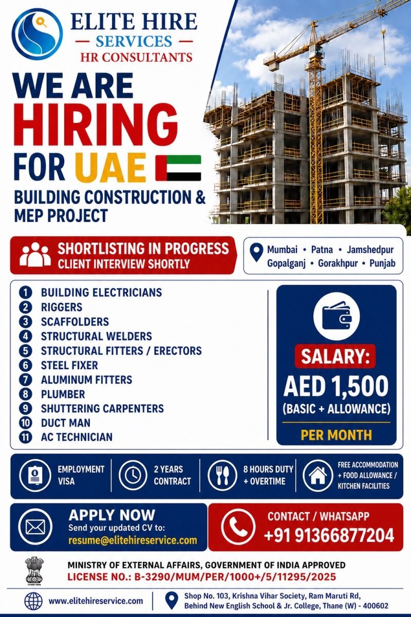 UAE Building Construction & MEP Jobs 2026 – Apply Now