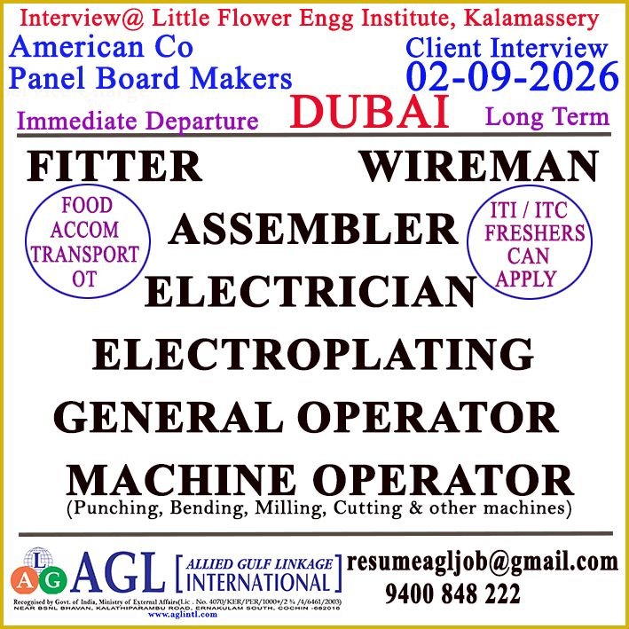 Dubai Jobs 2026 – American Co. Panel Board Makers Hiring Electricians, Fitters & Machine Operators