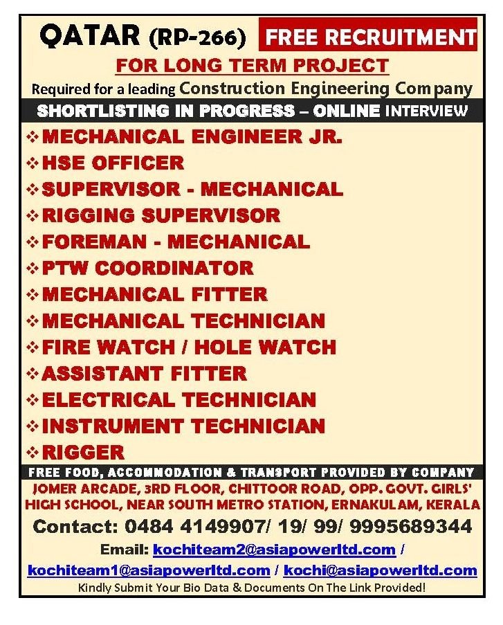 Qatar Jobs 2026 – Free Recruitment for Long-Term Construction Engineering Project