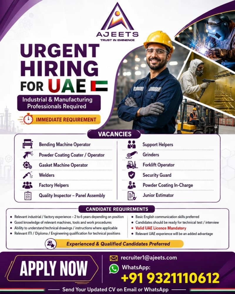 Urgent Hiring for UAE | Industrial & Manufacturing Professionals