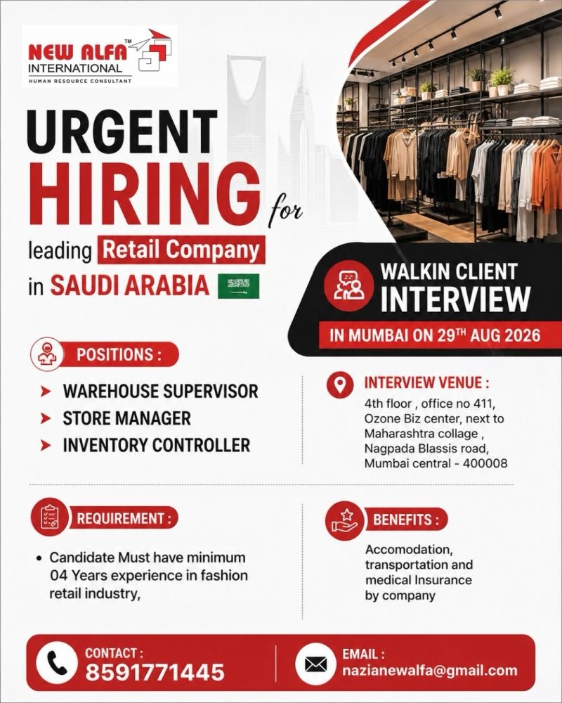 Hiring For Leading Retail Company, Saudi Arabia
