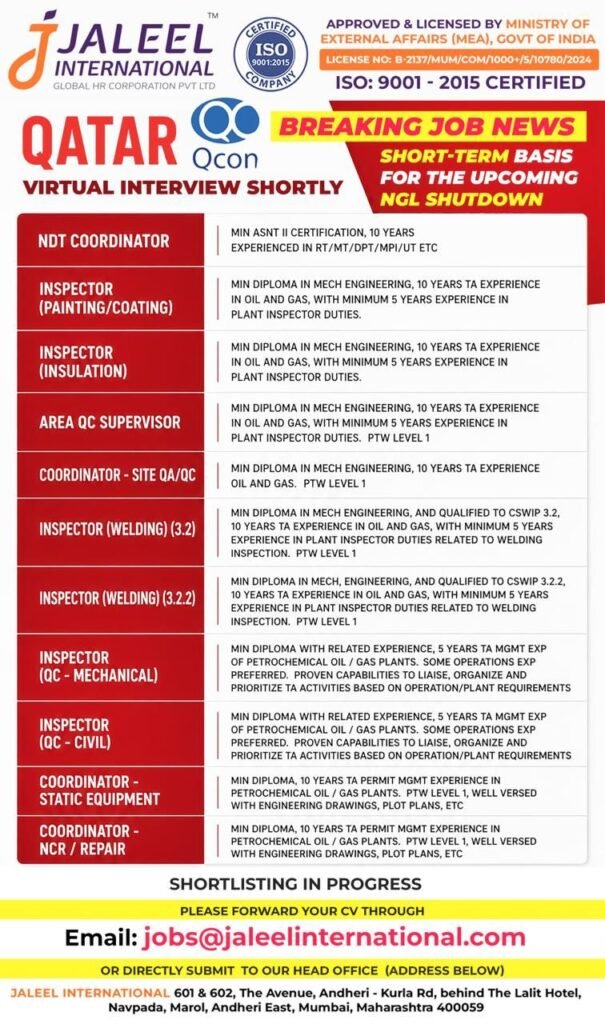 Qatar QCon NGL Shutdown Jobs 2026 – Apply for Short-Term Oil & Gas Vacancies
