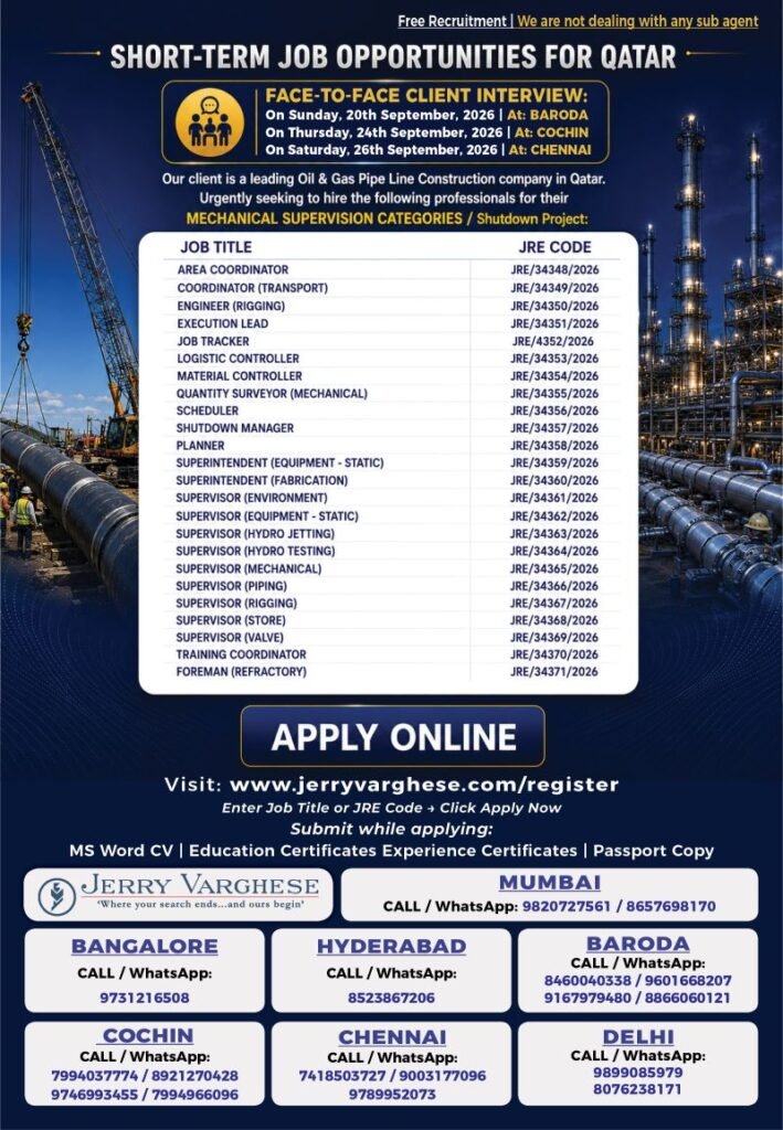 Short-Term Shutdown Job Opportunities For Qatar | Apply Now