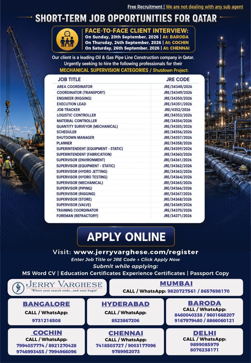 Short-Term Shutdown Job Opportunities For Qatar | Apply Now