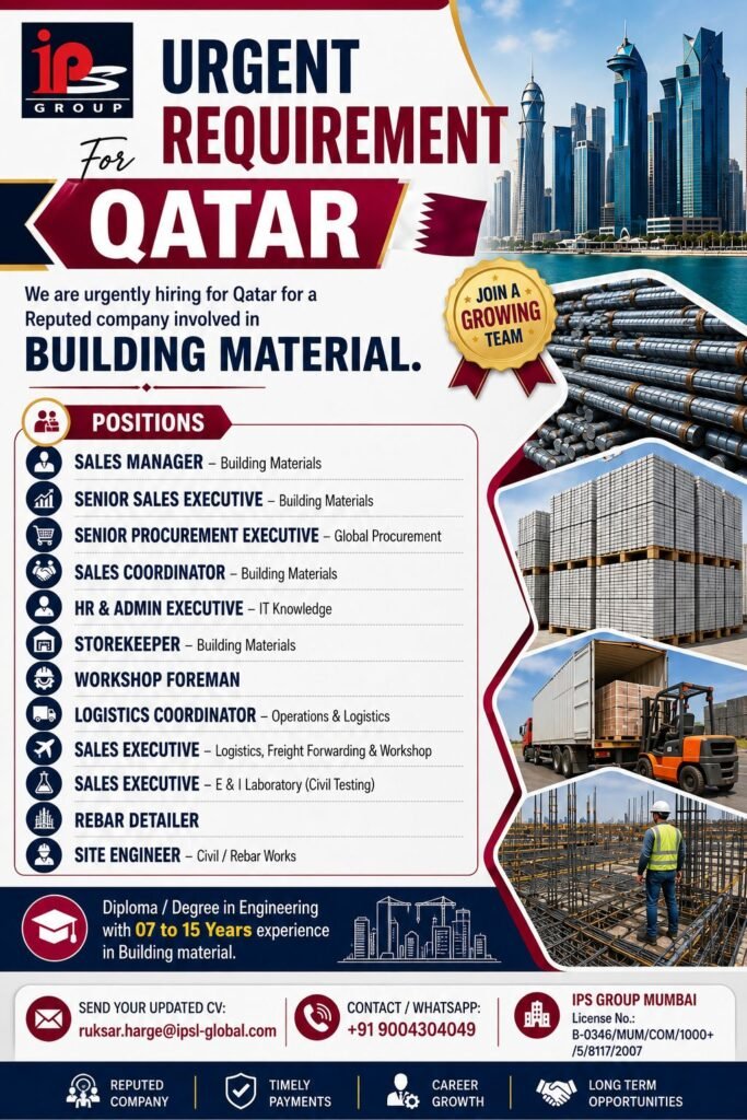 Qatar : Hiring For Building Materials Industry - Apply Now