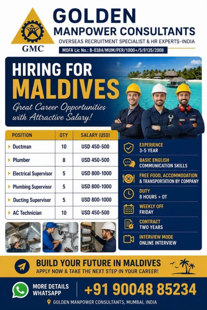 Maldives Jobs 2026: Hiring skilled construction and MEP professionals