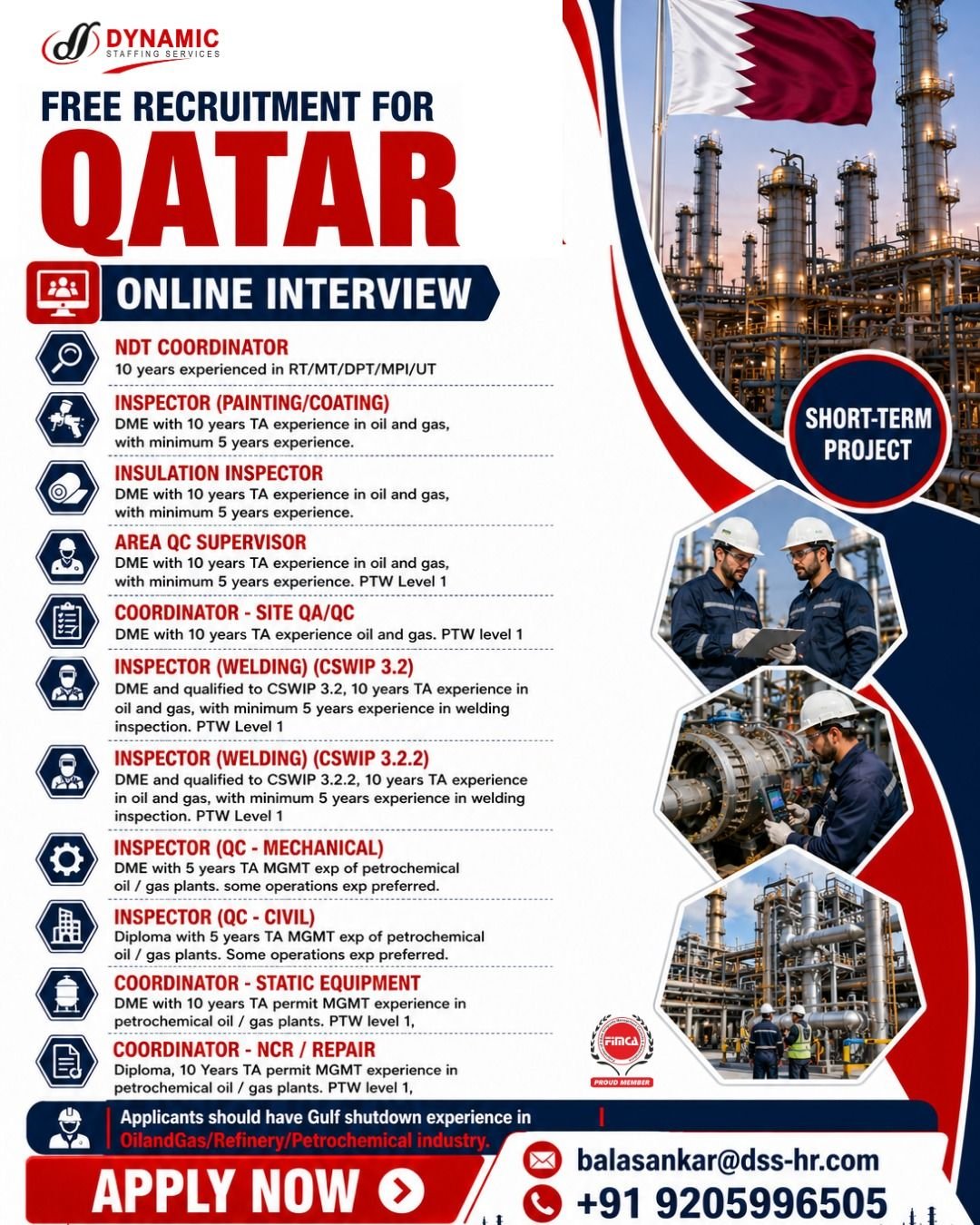 Qatar Oil & Gas Jobs 2026 – Free Recruitment for Short-Term Project