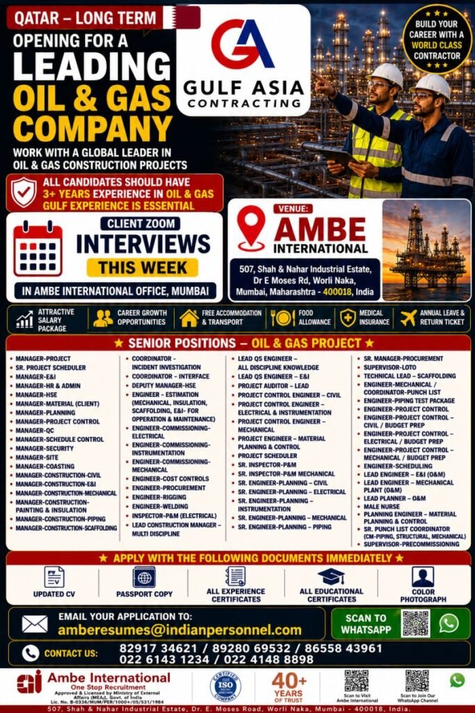 Qatar Jobs 2026: Gulf Asia Contracting Hiring for Oil & Gas Projects