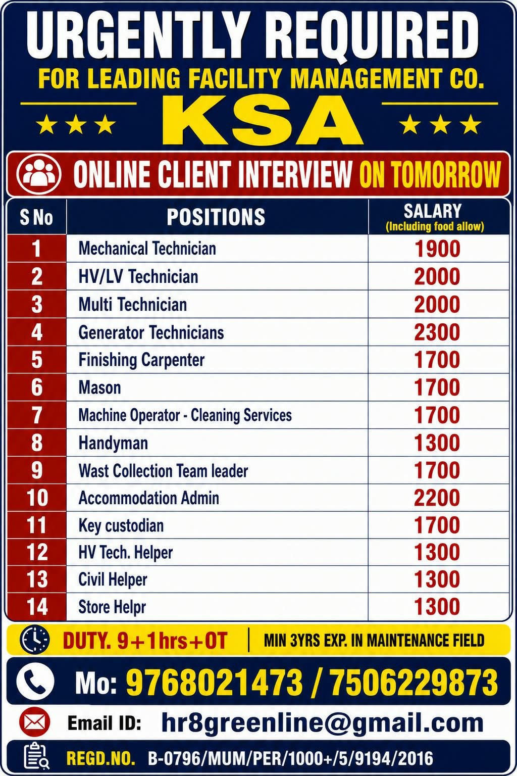 Saudi Arabia Facility Management Jobs 2026 – Urgent Recruitment 
