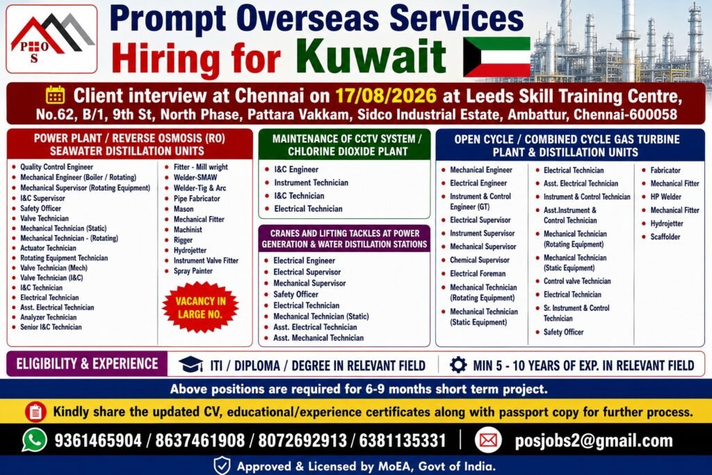 Kuwait Jobs 2026 – Power Plant, Gas Turbine and Maintenance Vacancies Kuwait Jobs 2026 – Power Plant, Gas Turbine and Maintenance Vacancies