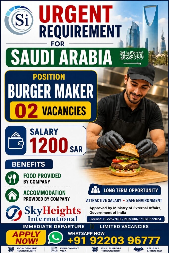 Saudi Arabia Burger Maker Jobs 2026 – 2 Vacancies