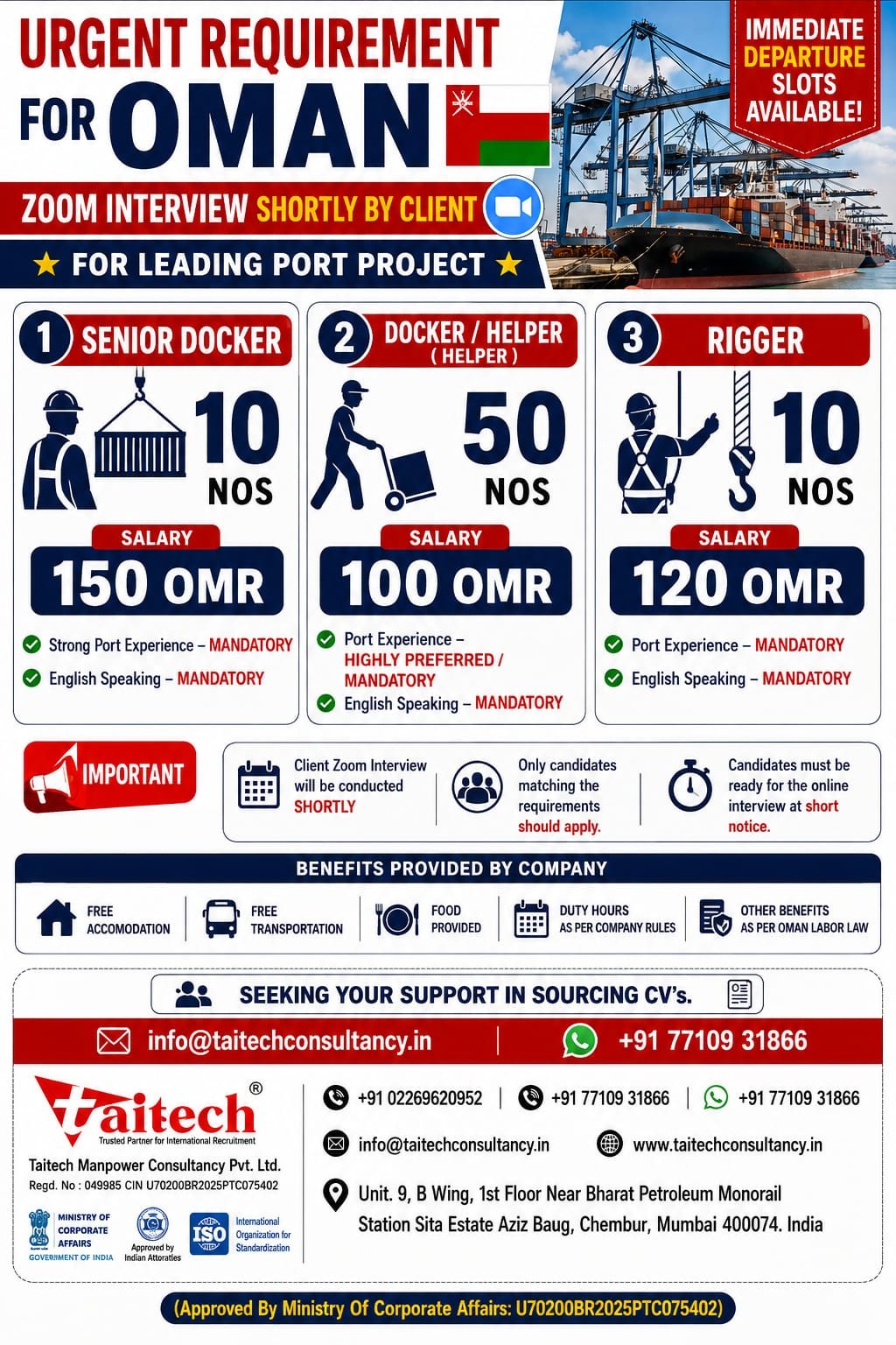 Oman Port Project Jobs 2026 – Urgent Recruitment | 70 Vacancies
