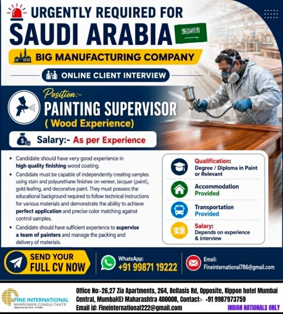 Saudi Arabia Painting Supervisor Jobs 2026 | Big Manufacturing Company | Online Client Interview