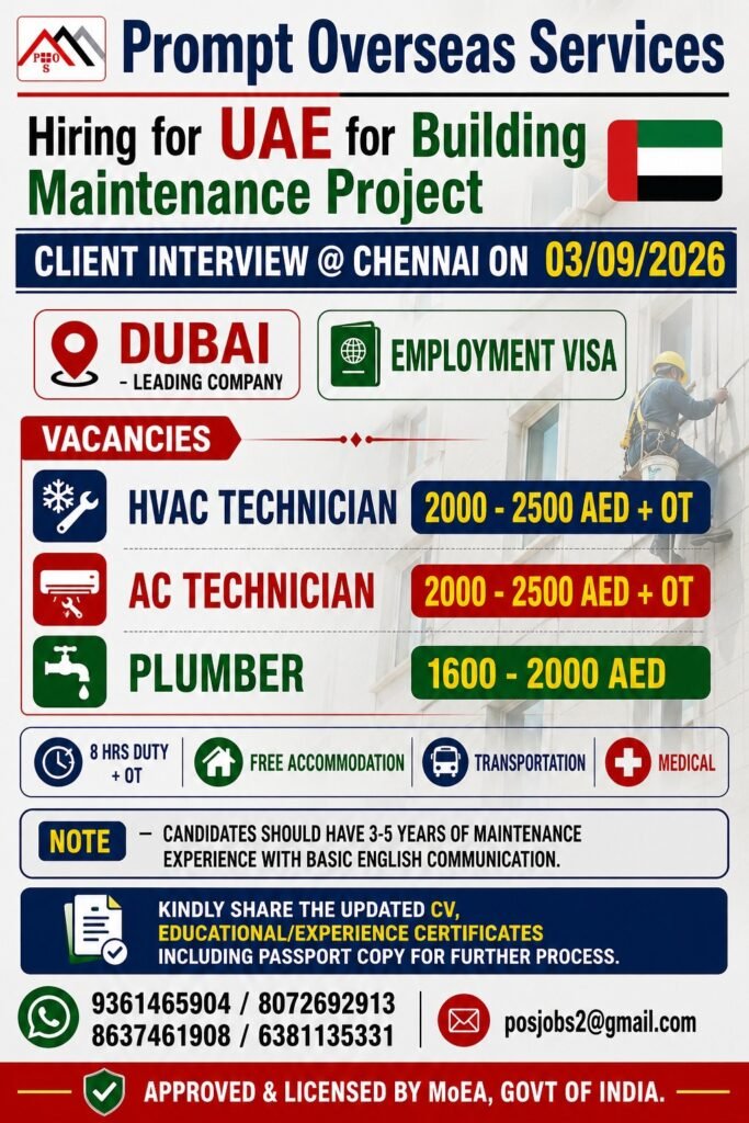 UAE Jobs 2026: Dubai Building Maintenance Jobs 