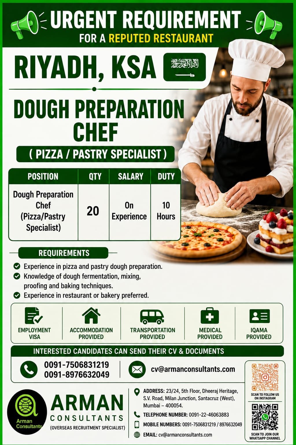 Saudi Arabia Jobs 2026 – 20 Dough Preparation Chef Vacancies in Riyadh