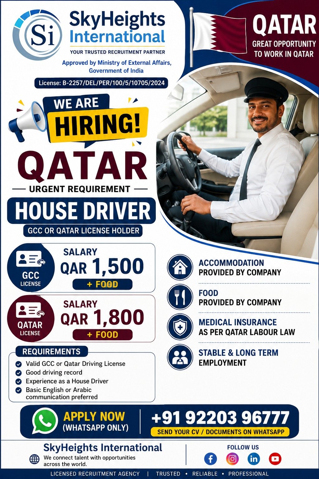 Qatar House Driver Jobs 2026 | House Driver Vacancies in Qatar – Apply Now