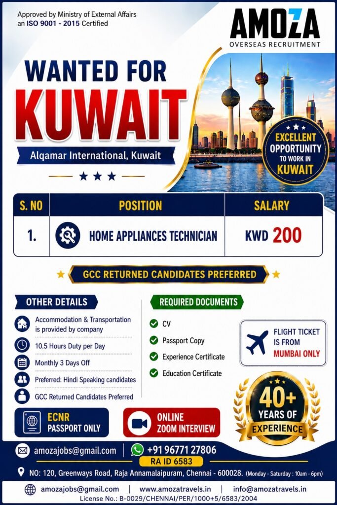 Kuwait Jobs 2026 – Home Appliances Technician Vacancy with KWD 200 Salary