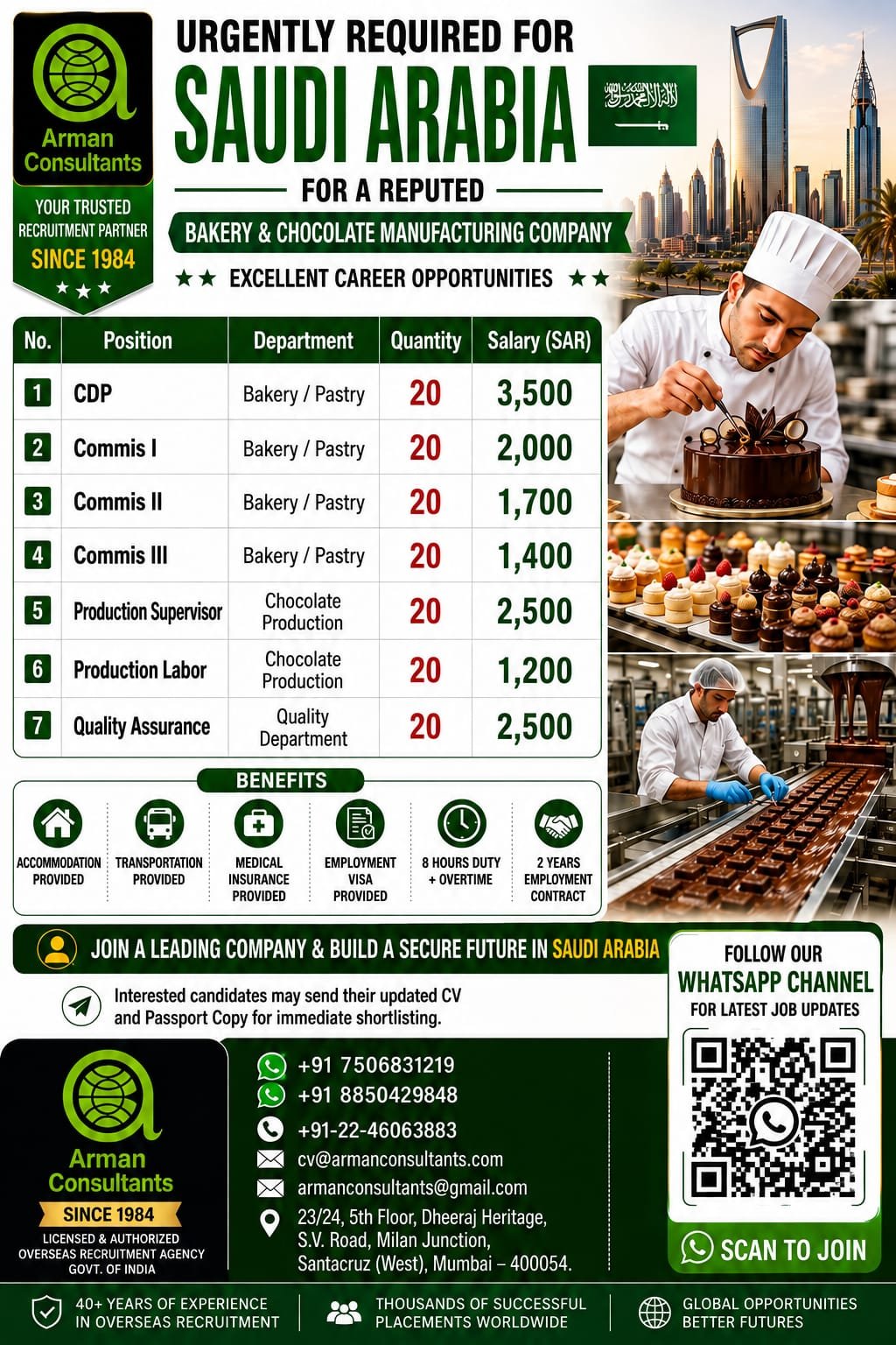 Saudi Arabia Jobs 2026 – Bakery & Chocolate Manufacturing Company Hiring