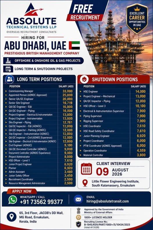 UAE Oil & Gas Jobs 2026 – Free Recruitment for Long-Term & Shutdown Projects | Apply Now
