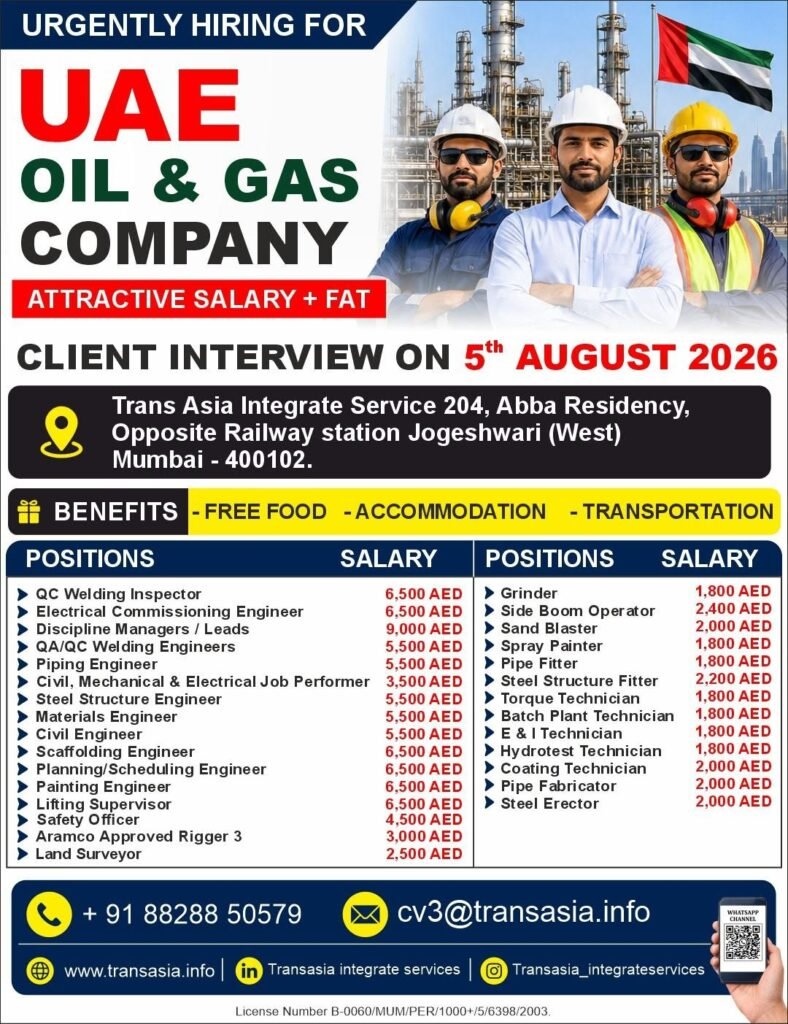 UAE Oil & Gas Jobs 2026 | Client Interview on 5 August