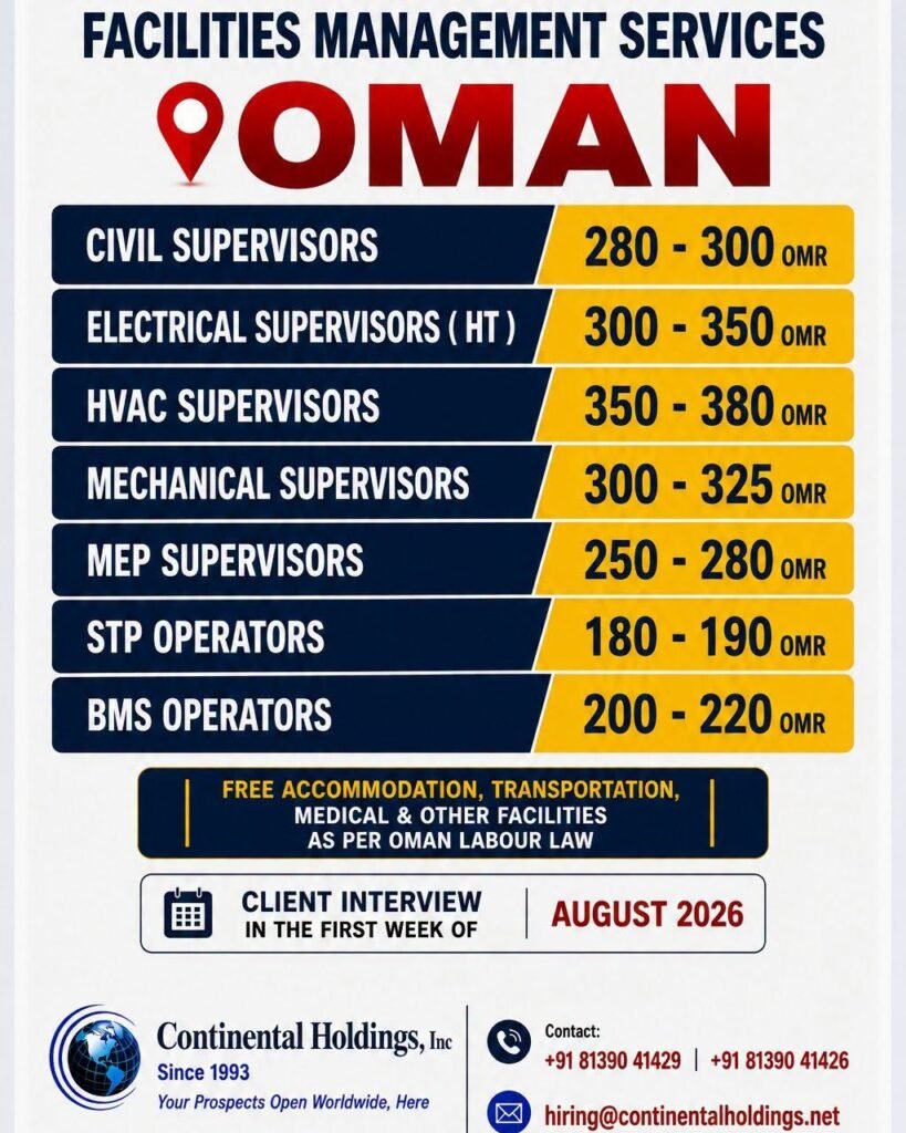 Urgent Hiring for Facilities Management Services in Oman