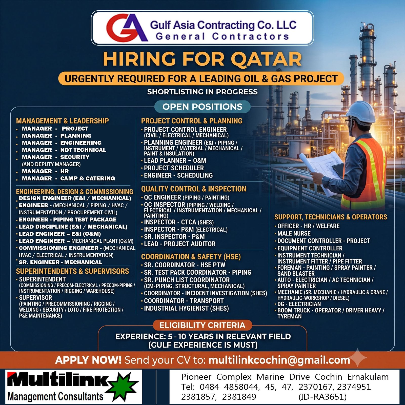 Qatar Oil & Gas Jobs 2026 | Gulf Asia Contracting Co. LLC | Apply Now