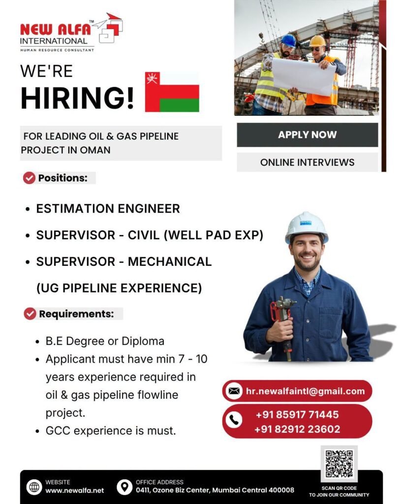 Oman Oil & Gas Pipeline Project Jobs 2026 | Online Interview