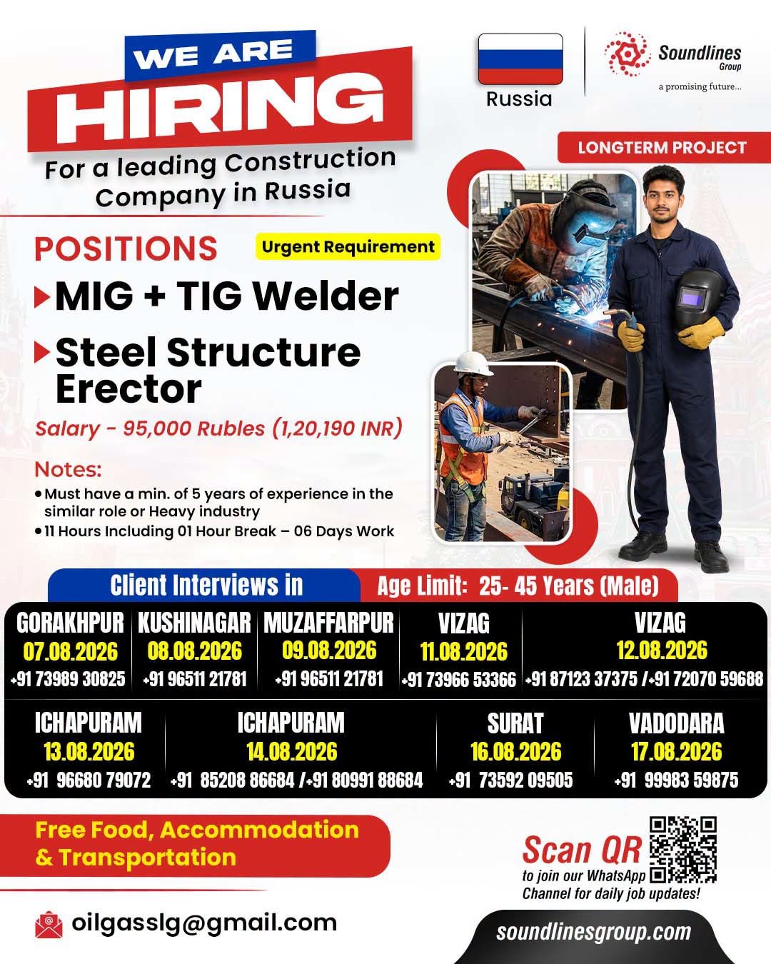 Hiring For a leading Construction Company in Russia