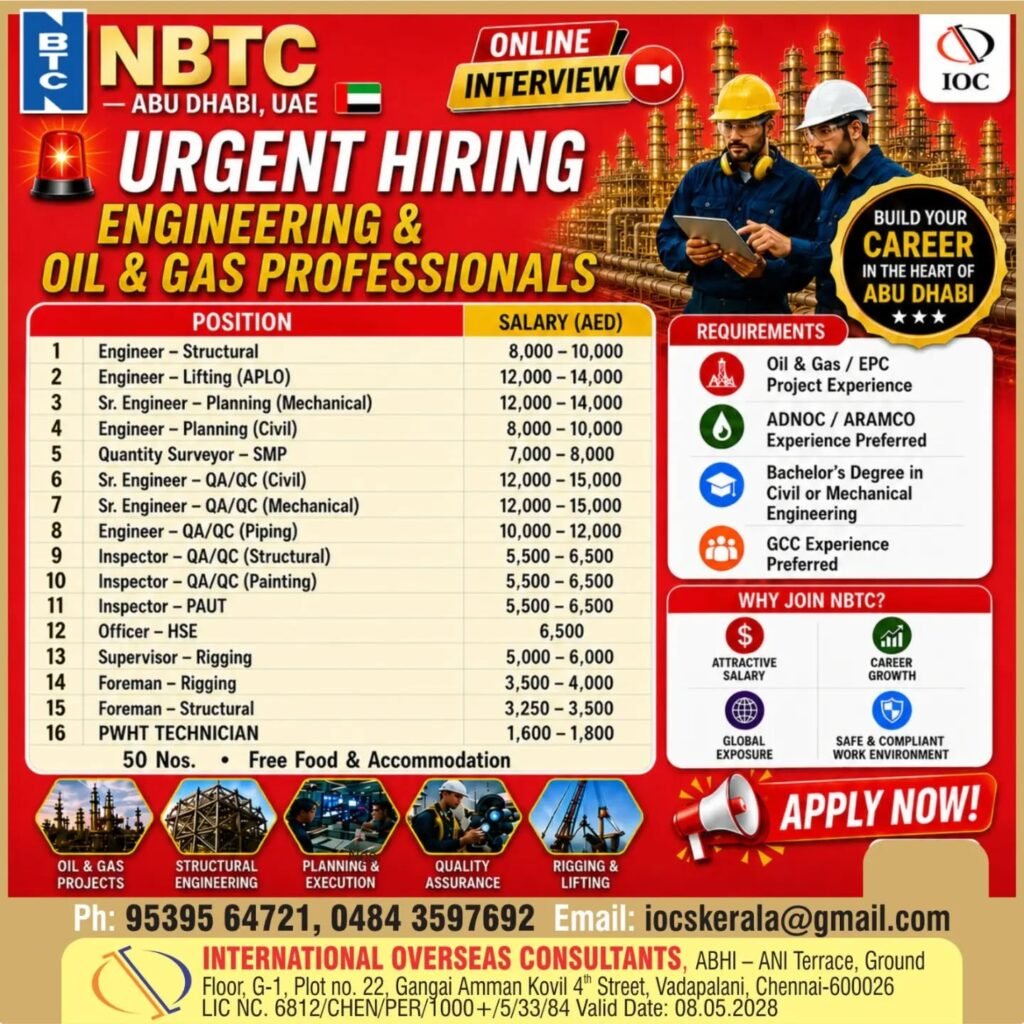 UAE Jobs 2026 – Engineering & Oil and Gas Vacancies | Online Interview | Apply Now UAE Jobs 2026 – Engineering & Oil and Gas Vacancies | Online Interview | Apply Now