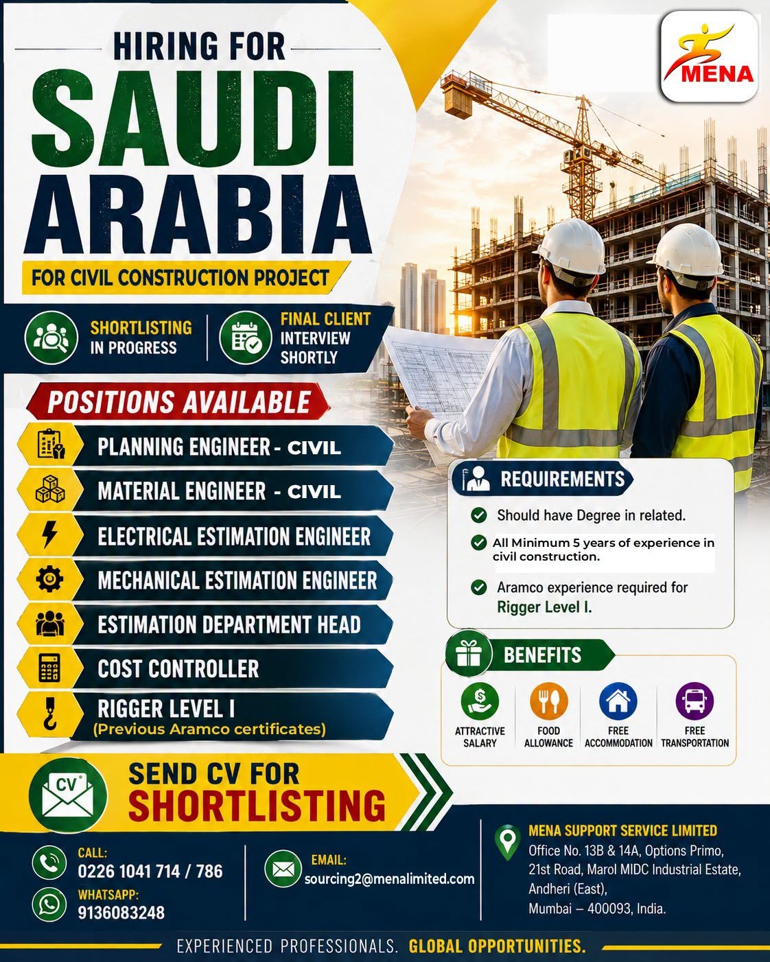 Hiring for Saudi Arabia | Civil Construction Project 