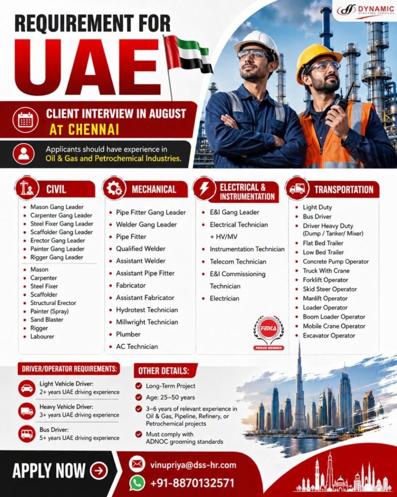 UAE Oil & Gas Jobs 2026 – Bulk Vacancies | Apply Now
