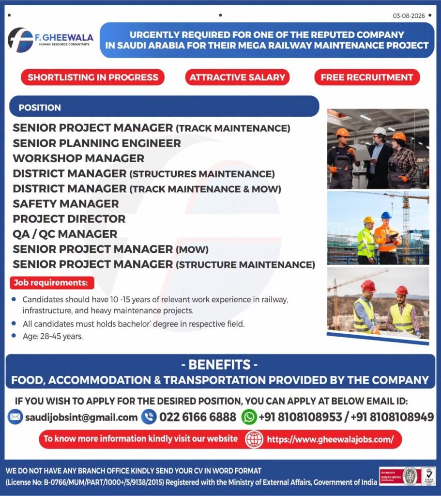 Saudi Arabia Railway Maintenance Jobs 2026 | Free Recruitment