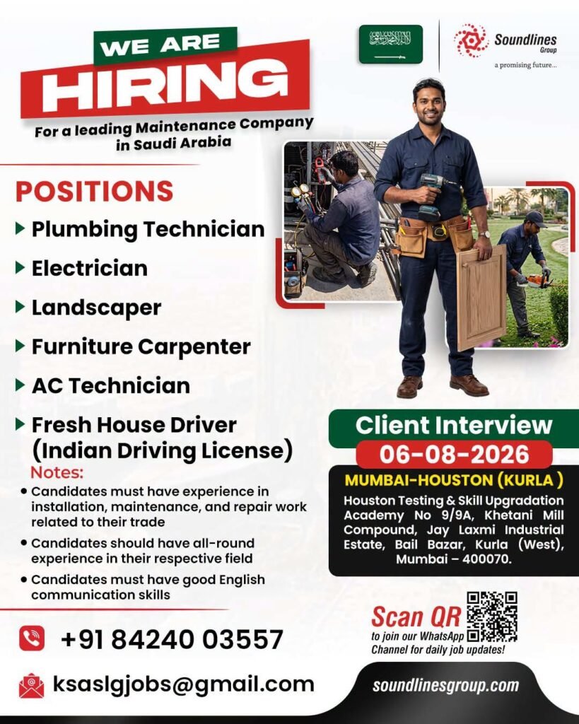 Hiring For a leading Maintenance Company in Saudi Arabia