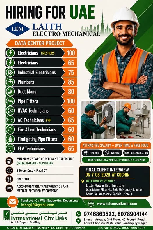 Hiring for UAE For a Leading Electro Mechanical Company
