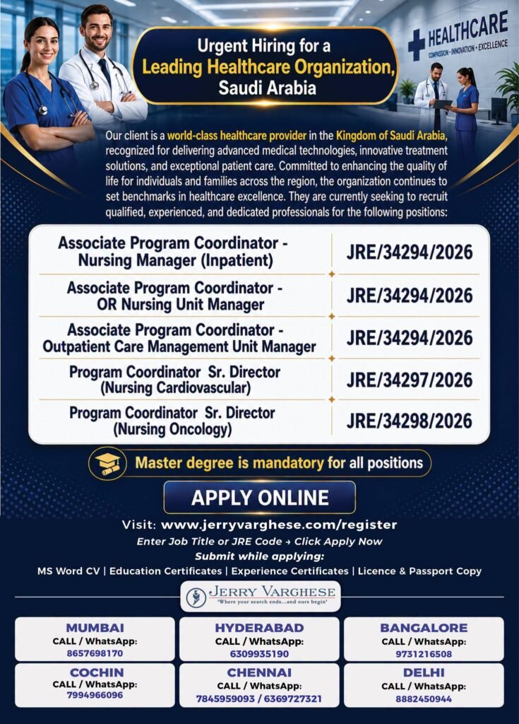 Hiring For a leading world-class healthcare provider in Kingdom of Saudi Arabia