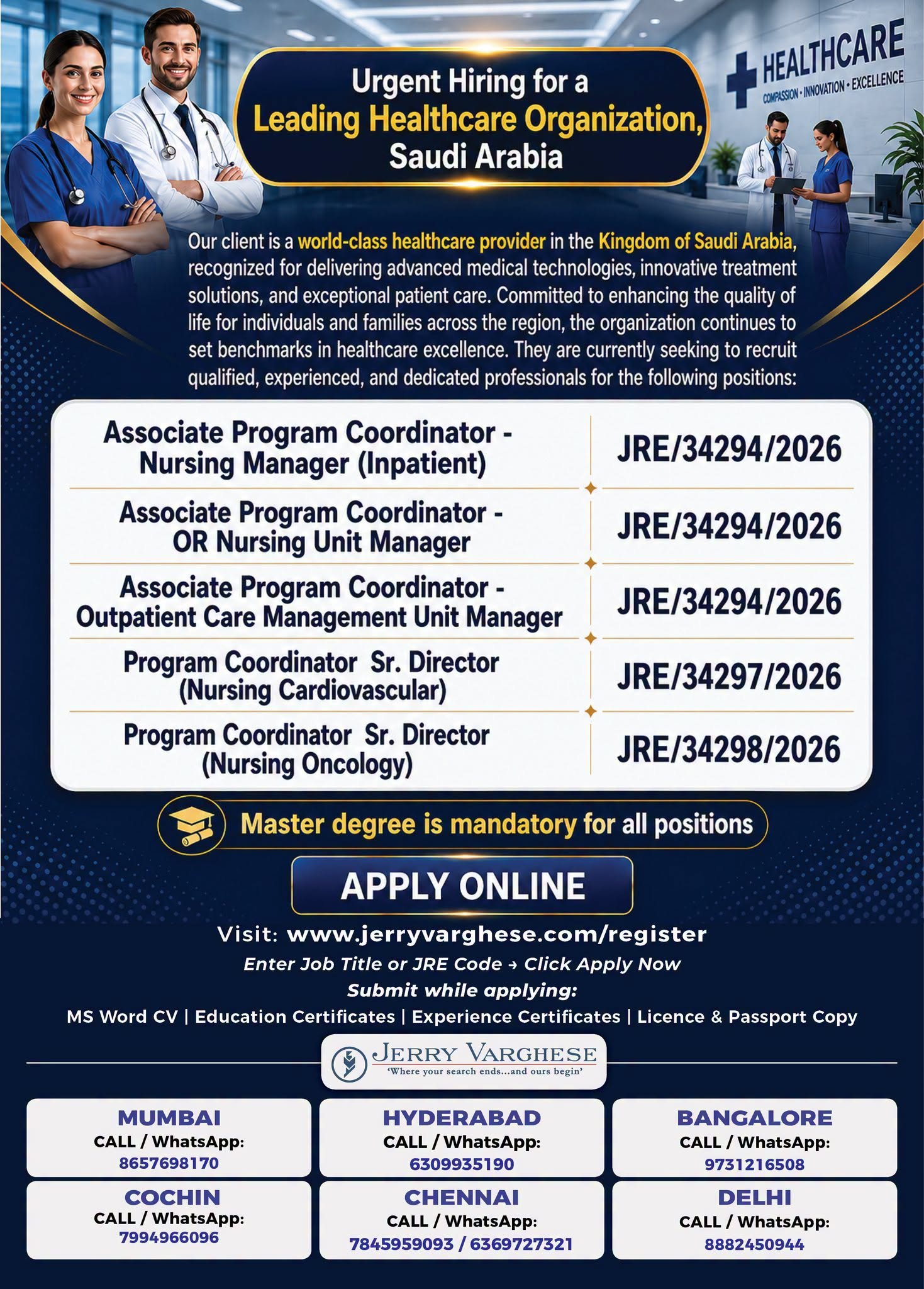 Hiring For a leading world-class healthcare provider in Kingdom of Saudi Arabia