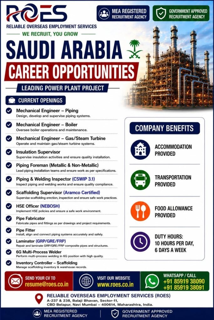 Saudi Arabia Power Plant Jobs 2026 | Apply Now