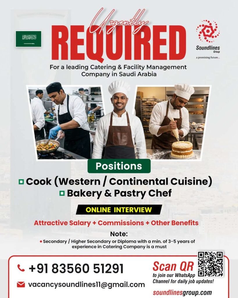 Hiring For a leading Catering & Facility Management Company in Saudi Arabia