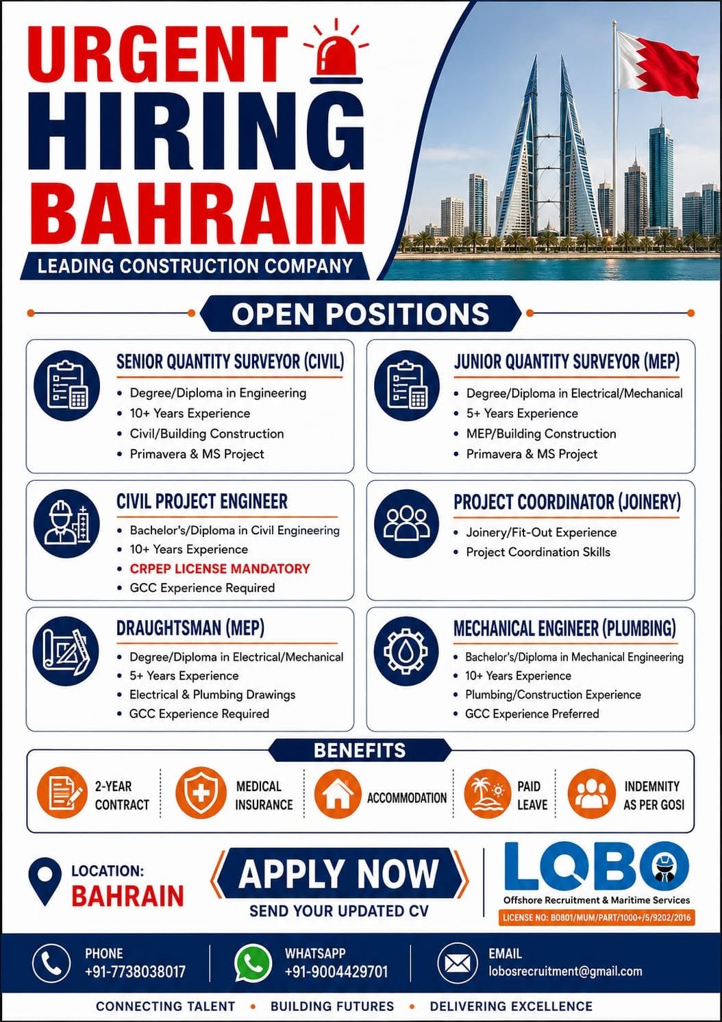 Bahrain Construction Jobs 2026 – Leading Construction Company | Apply Now